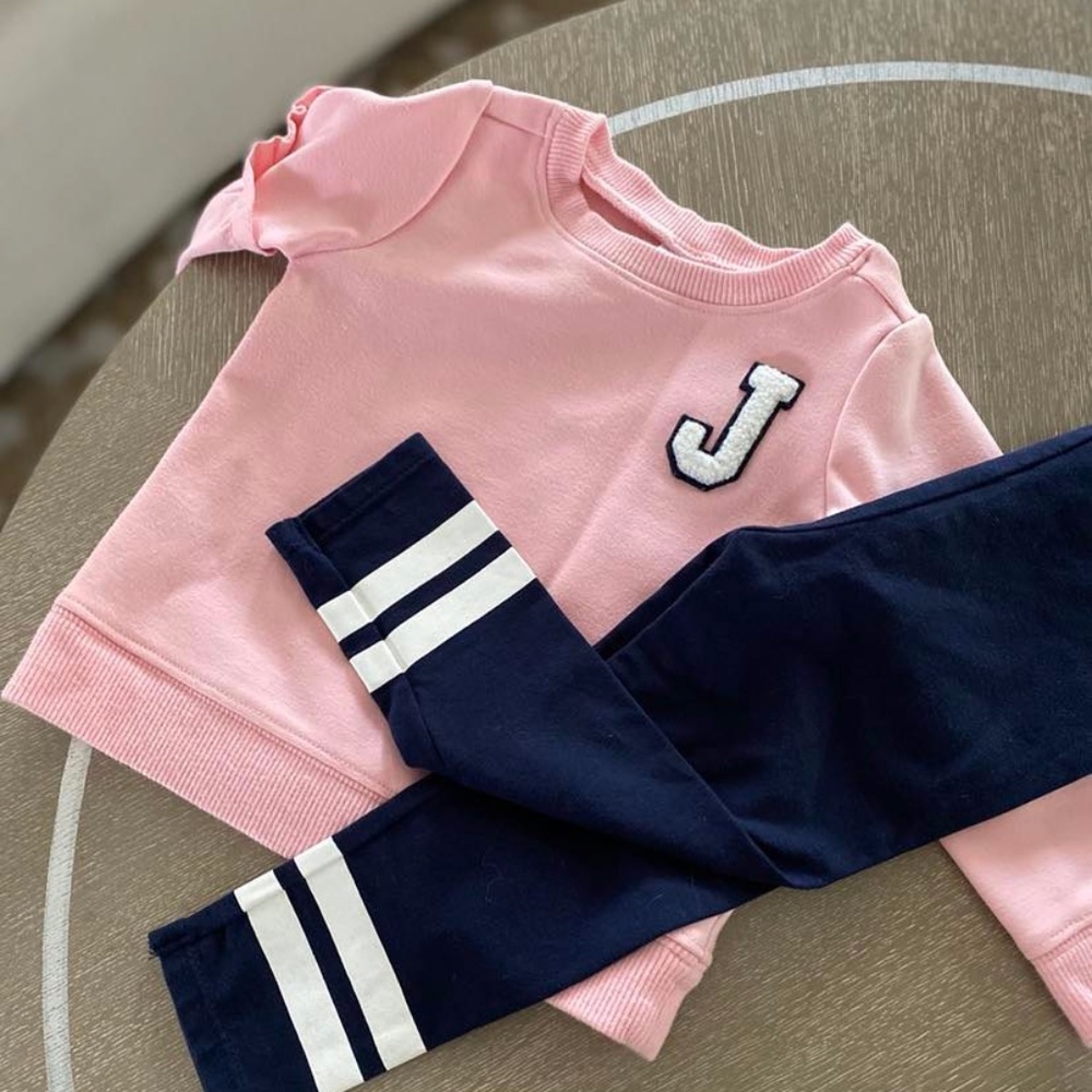 Janie and Jack Pink and Navy "Varsity J" Set